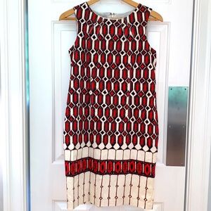 Talbots Dress Geometric Print Red Brown Cream Sleeveless Womens Size 4